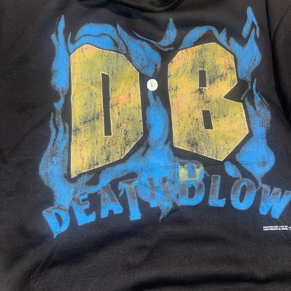 Black 'D B Deathblow' Graphic hoodie - Black Yellow & Blue Print